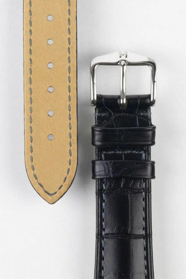 Hirsch LONDON NQR Matt Alligator Leather Watch Strap in BLACK