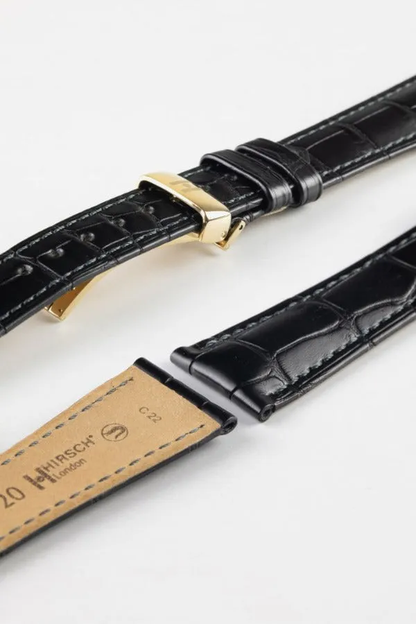 Hirsch LONDON NQR Matt Alligator Leather Watch Strap in BLACK