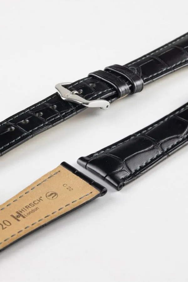 Hirsch LONDON NQR Matt Alligator Leather Watch Strap in BLACK