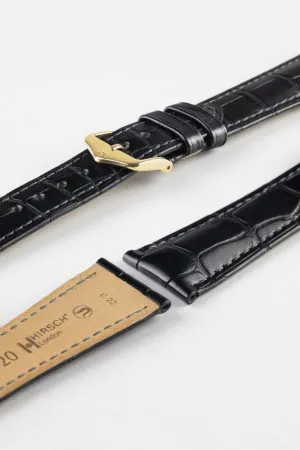 Hirsch LONDON NQR Matt Alligator Leather Watch Strap in BLACK