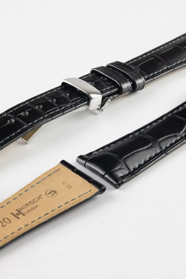 Hirsch LONDON NQR Matt Alligator Leather Watch Strap in BLACK