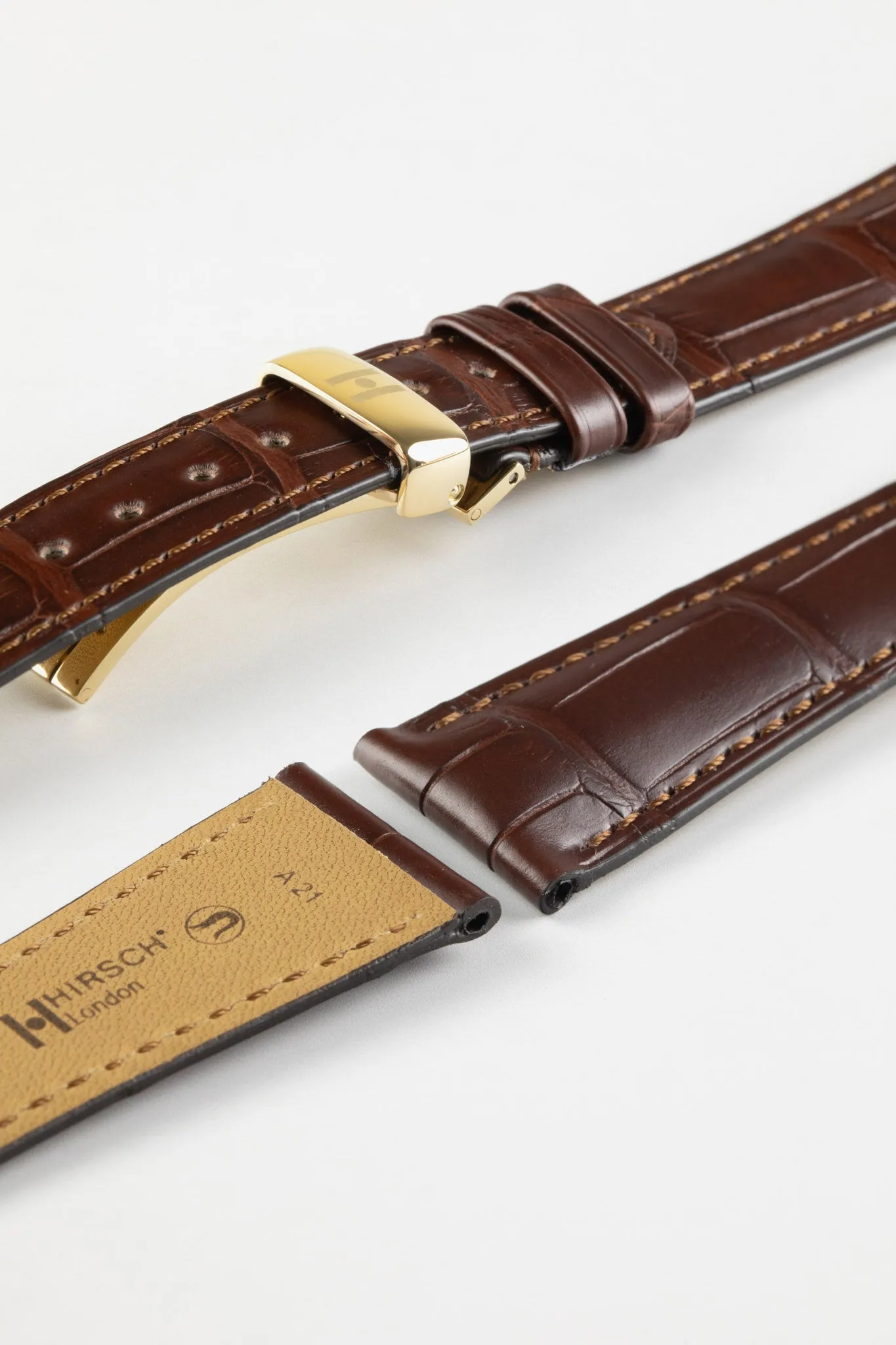 Hirsch LONDON NQR Matt Alligator Leather Watch Strap in BROWN