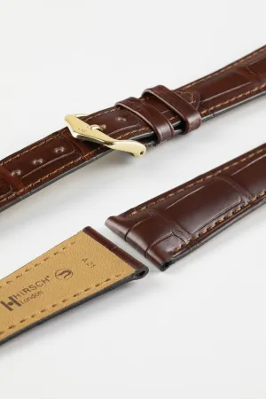 Hirsch LONDON NQR Matt Alligator Leather Watch Strap in BROWN