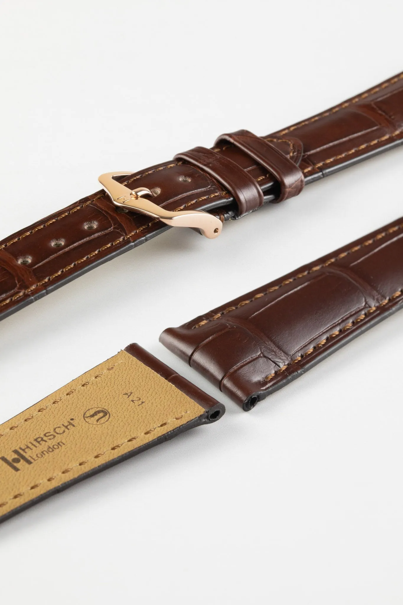 Hirsch LONDON NQR Matt Alligator Leather Watch Strap in BROWN
