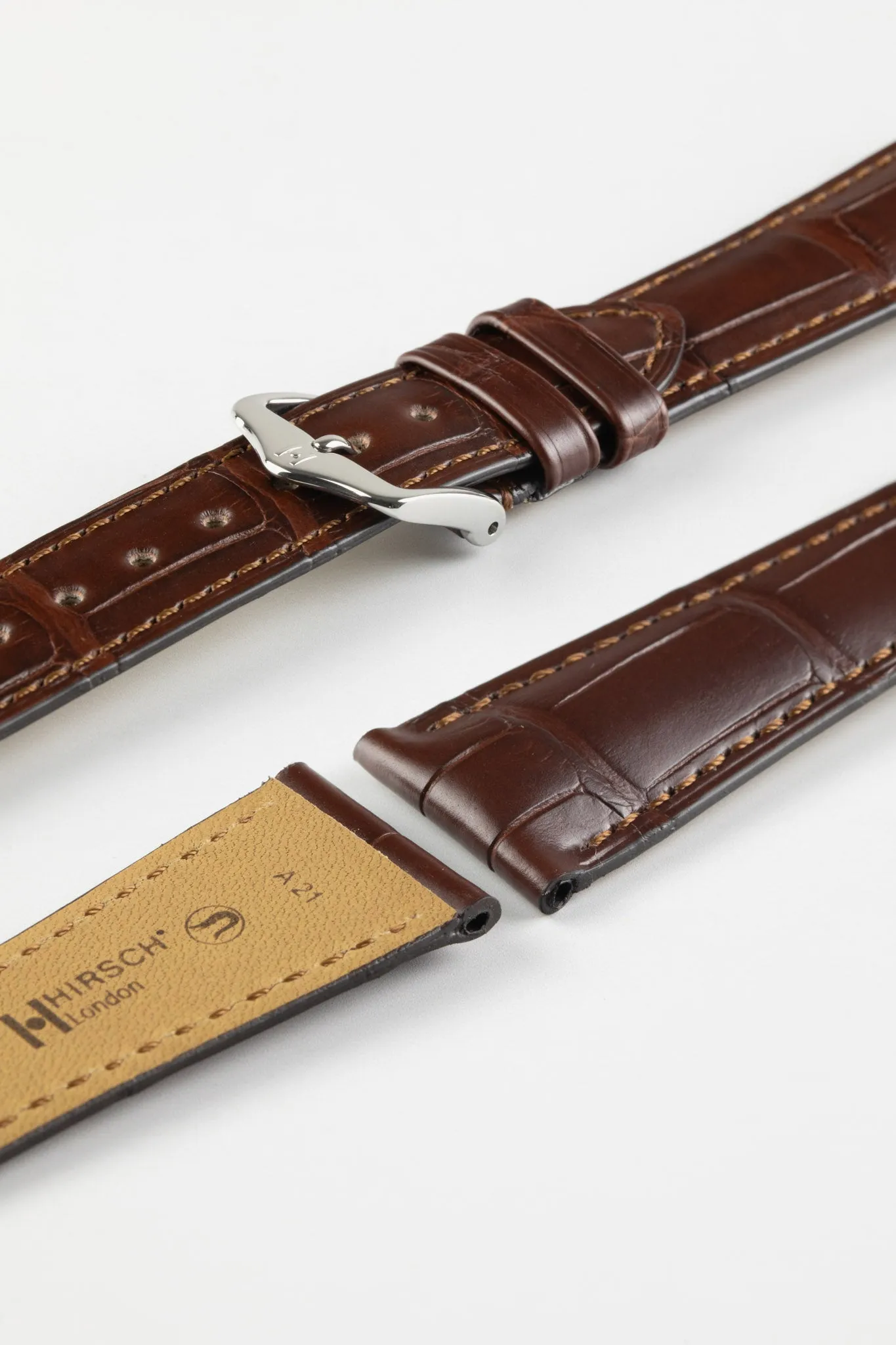 Hirsch LONDON NQR Matt Alligator Leather Watch Strap in BROWN