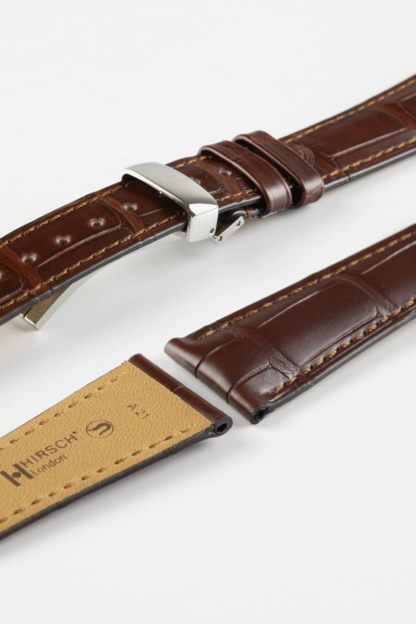 Hirsch LONDON NQR Matt Alligator Leather Watch Strap in BROWN