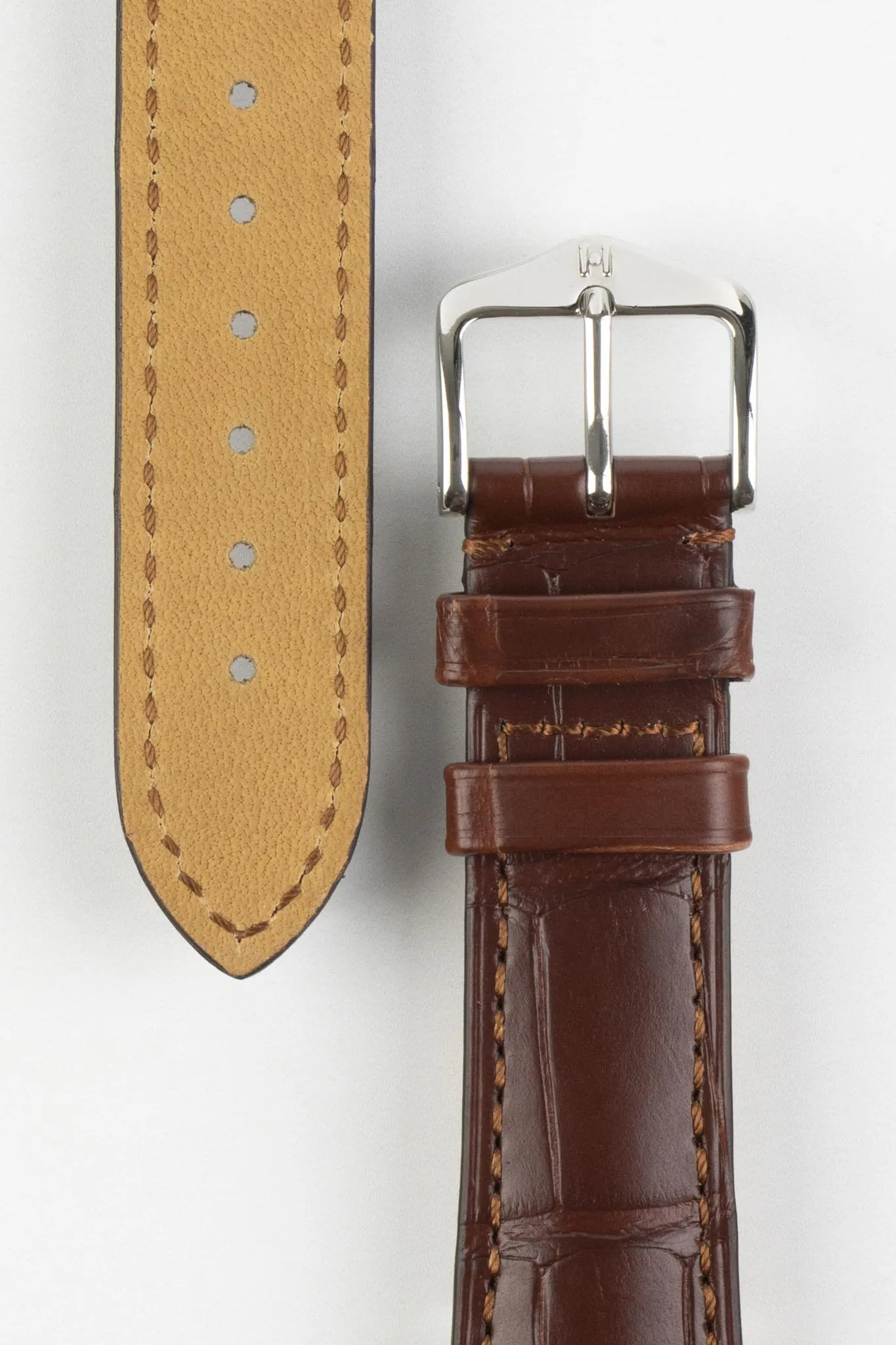 Hirsch LONDON NQR Matt Alligator Leather Watch Strap in BROWN