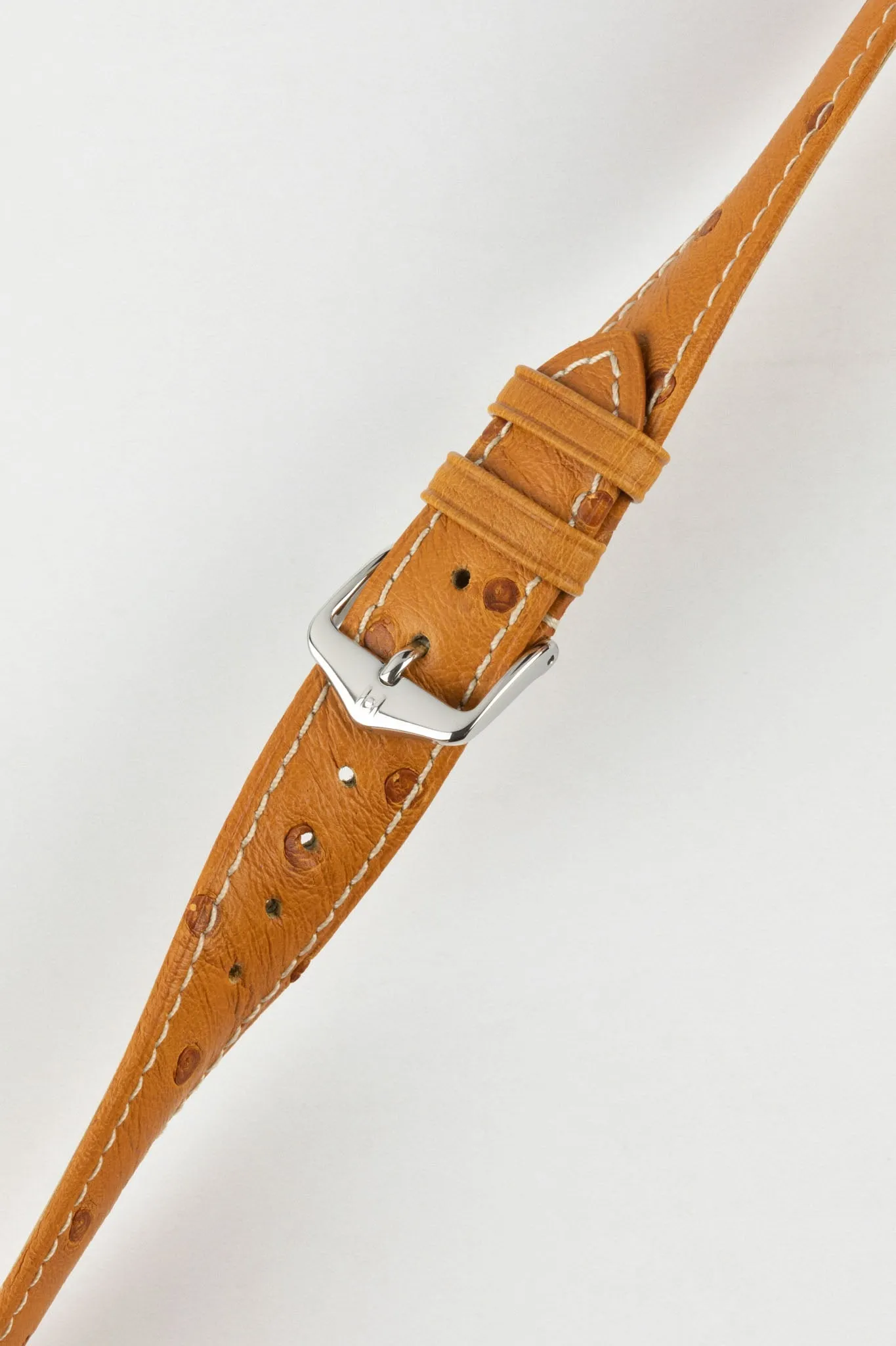 Hirsch MASSAI OSTRICH Leather Watch Strap in HONEY With WHITE Stitching