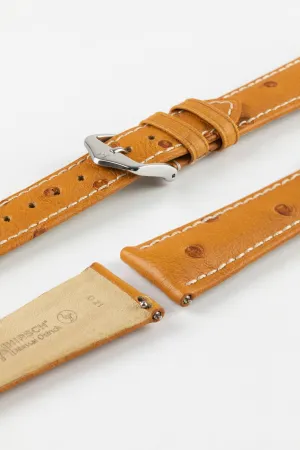 Hirsch MASSAI OSTRICH Leather Watch Strap in HONEY With WHITE Stitching