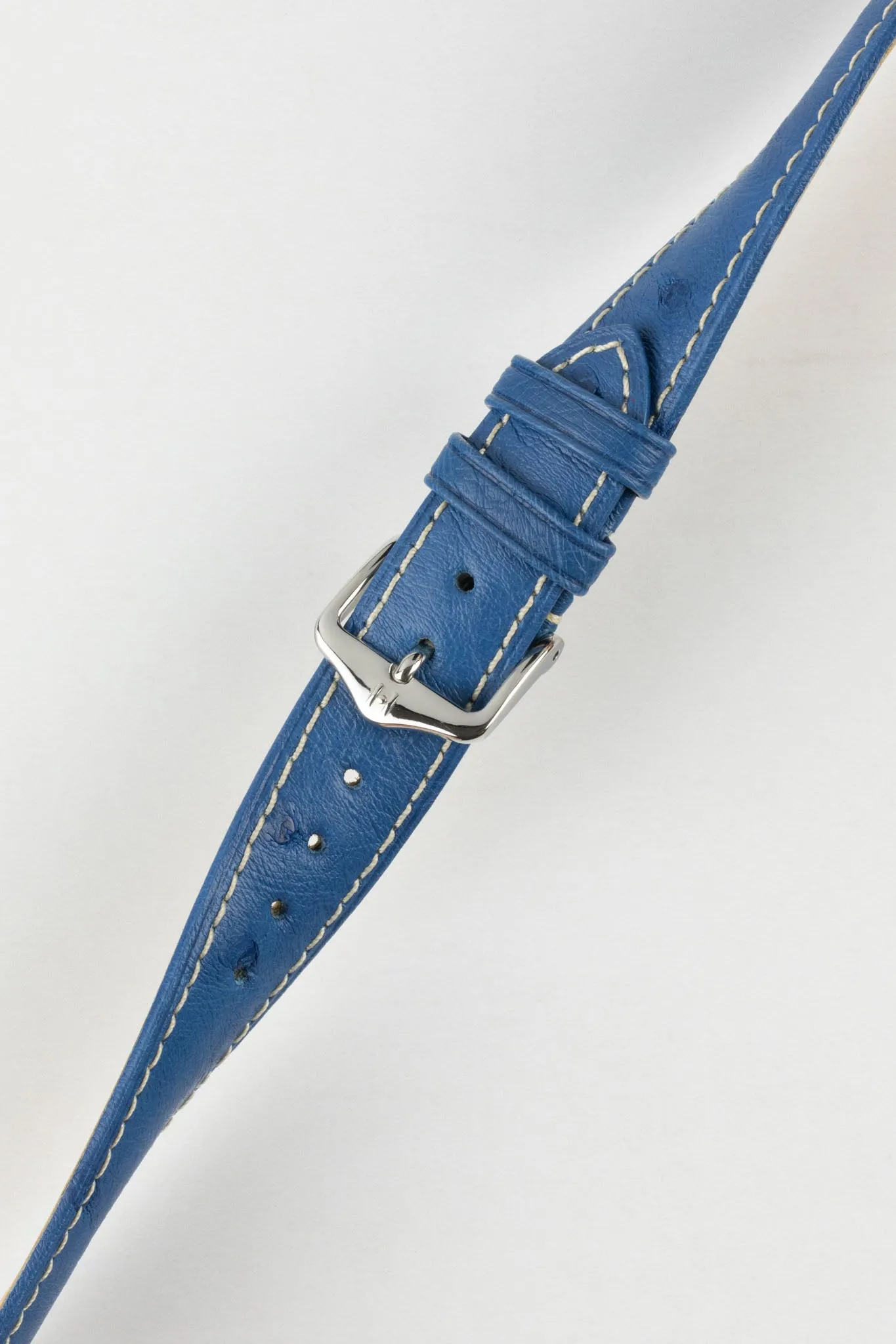 Hirsch MASSAI OSTRICH Leather Watch Strap in ROYAL BLUE With WHITE Stitching