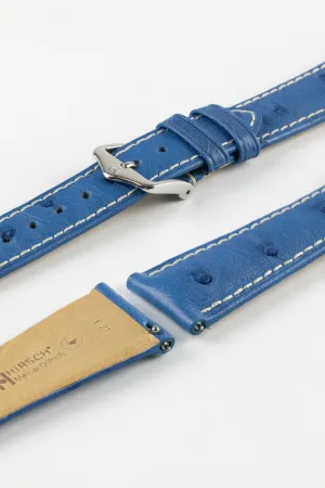 Hirsch MASSAI OSTRICH Leather Watch Strap in ROYAL BLUE With WHITE Stitching