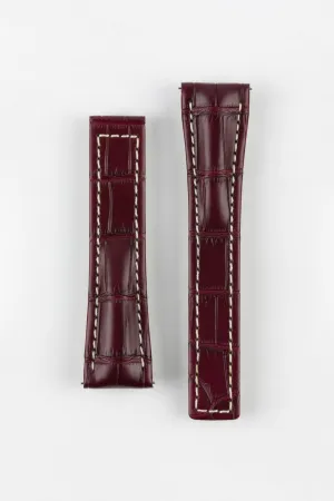 Hirsch NAVIGATOR Alligator Deployment Watch Strap in BURGUNDY