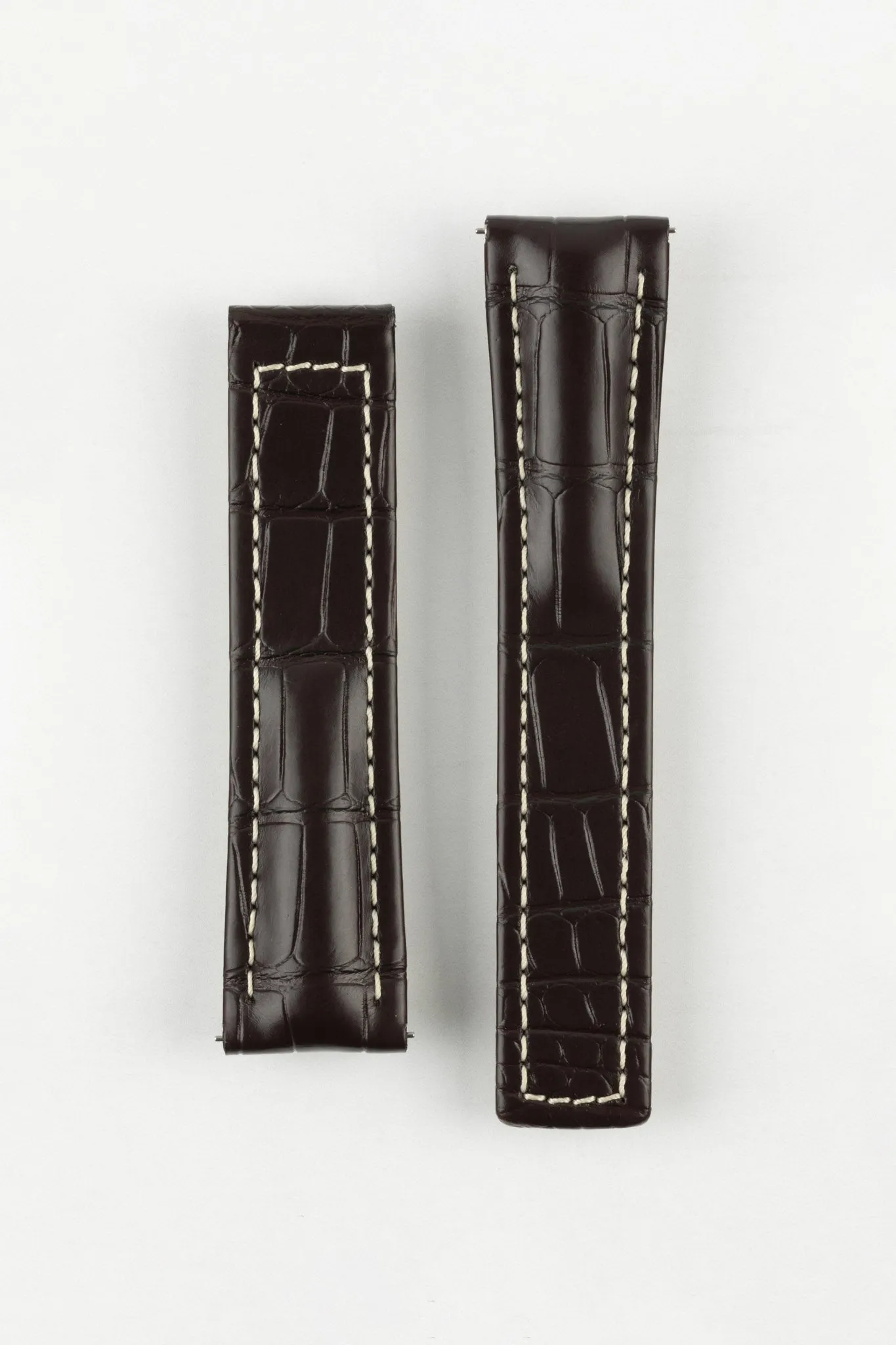 Hirsch NAVIGATOR Alligator Deployment Watch Strap in DARK BROWN