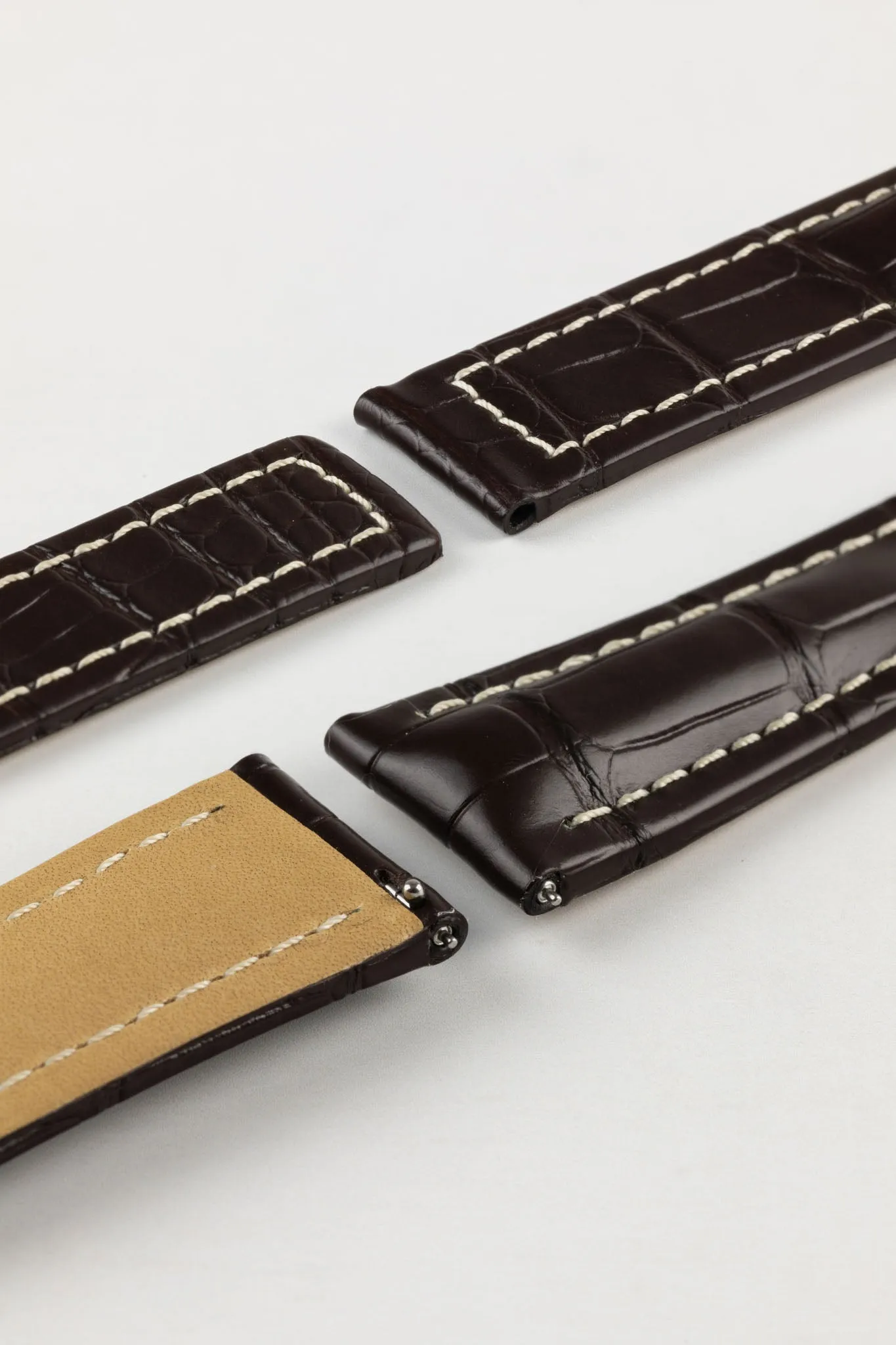 Hirsch NAVIGATOR Alligator Deployment Watch Strap in DARK BROWN