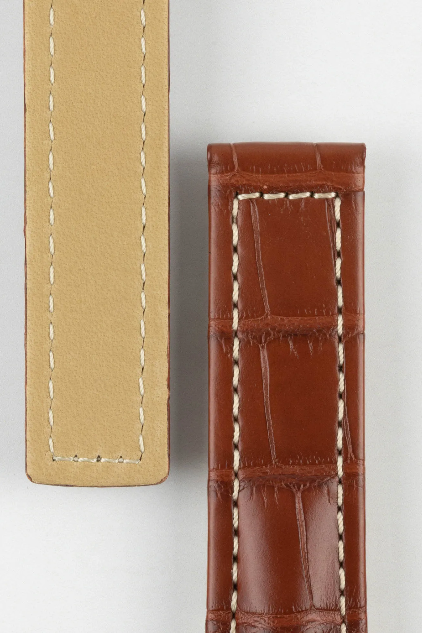 Hirsch NAVIGATOR Alligator Deployment Watch Strap in GOLD BROWN