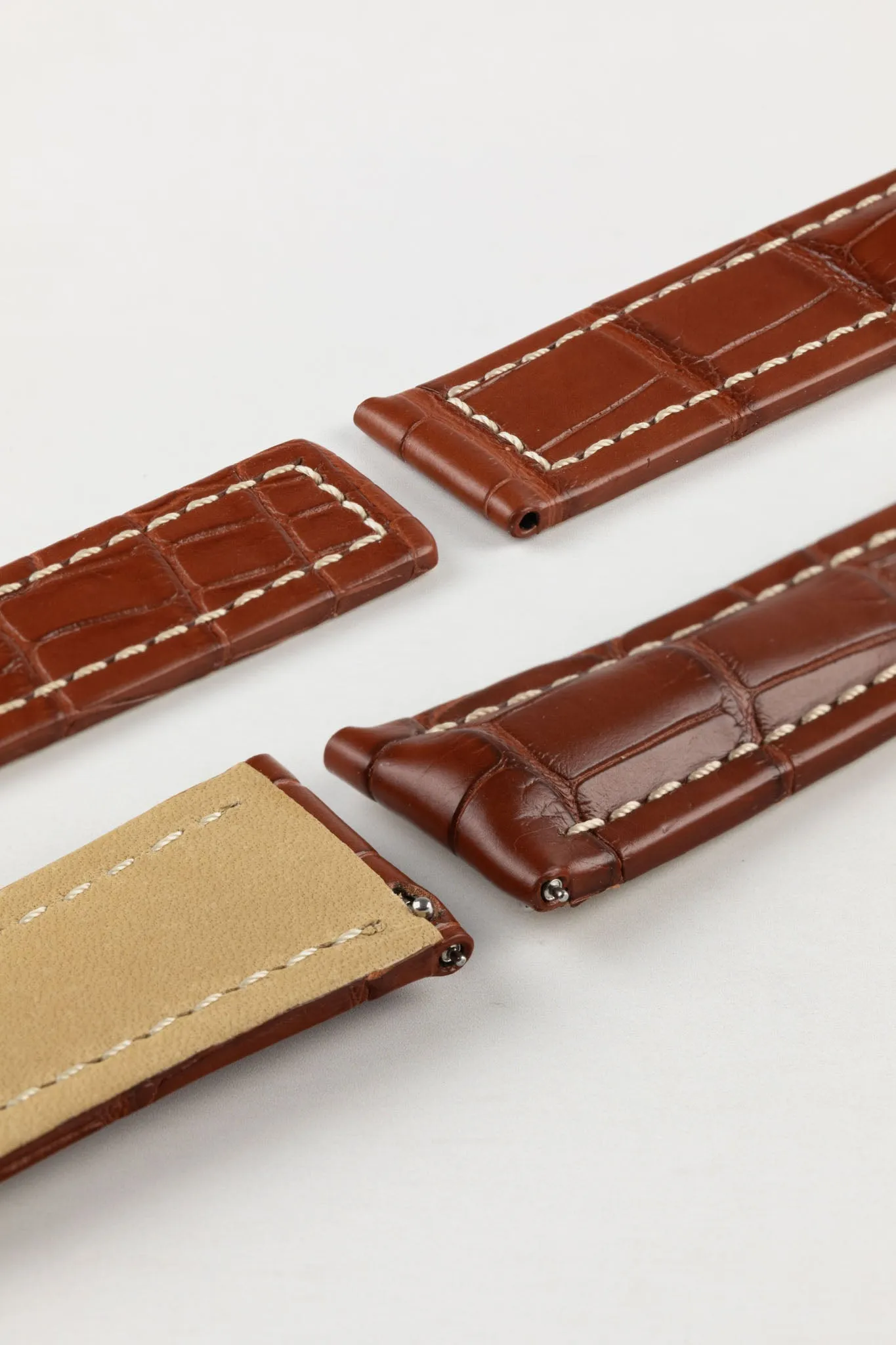 Hirsch NAVIGATOR Alligator Deployment Watch Strap in GOLD BROWN