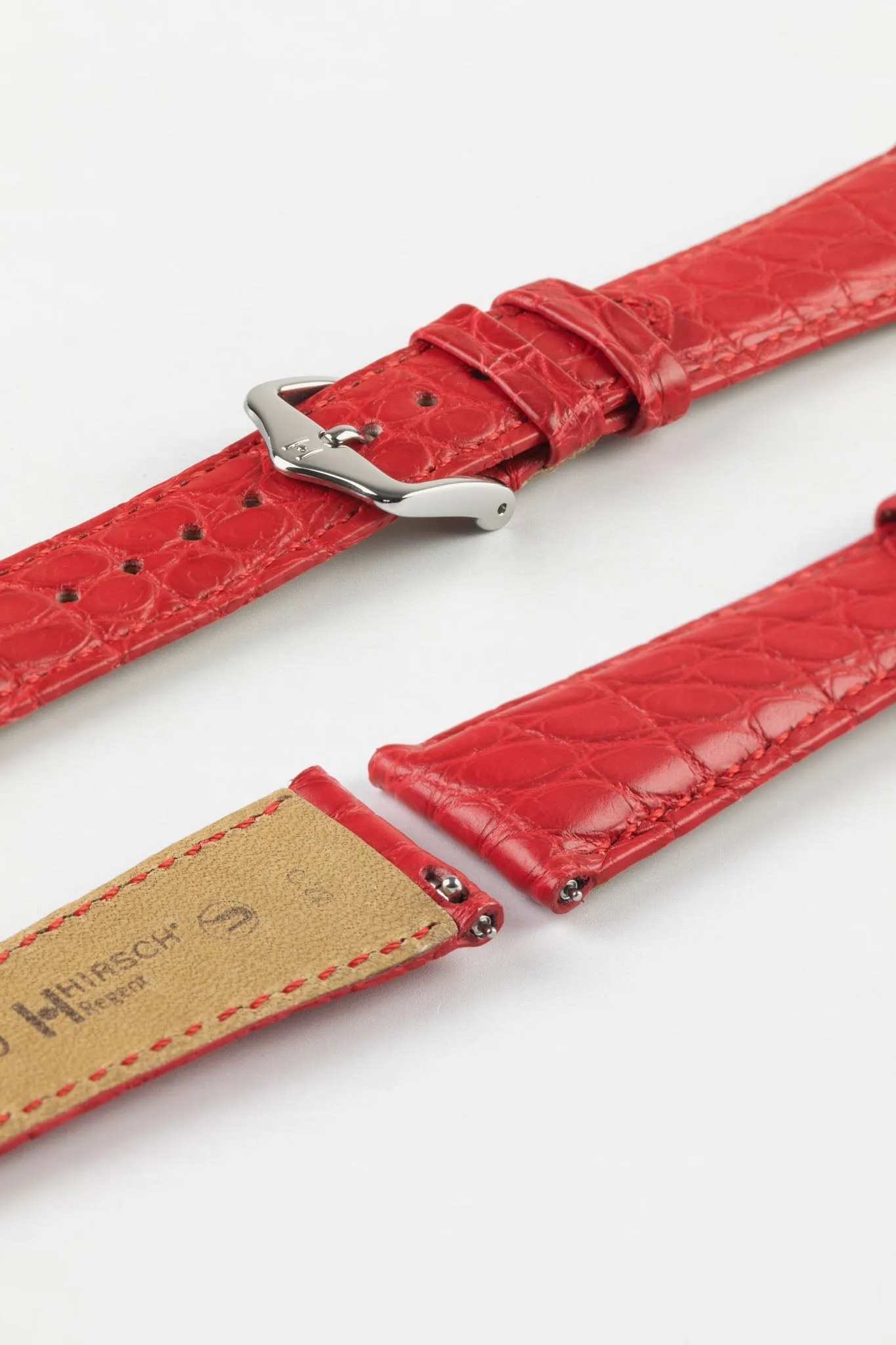 Hirsch REGENT Genuine Alligator Leather Watch Strap in RED