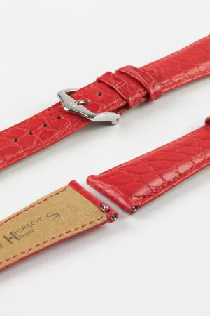 Hirsch REGENT Genuine Alligator Leather Watch Strap in RED