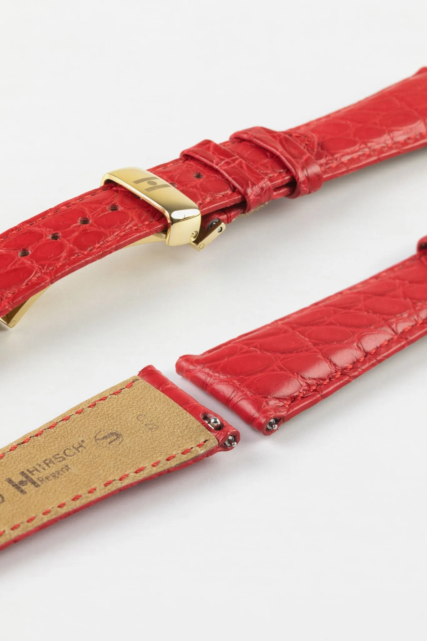 Hirsch REGENT Genuine Alligator Leather Watch Strap in RED