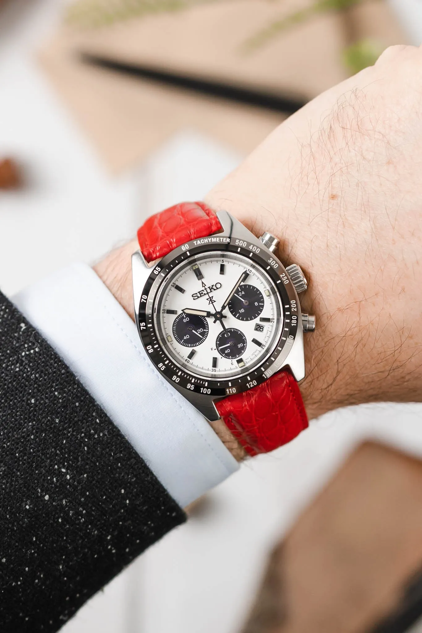 Hirsch REGENT Genuine Alligator Leather Watch Strap in RED