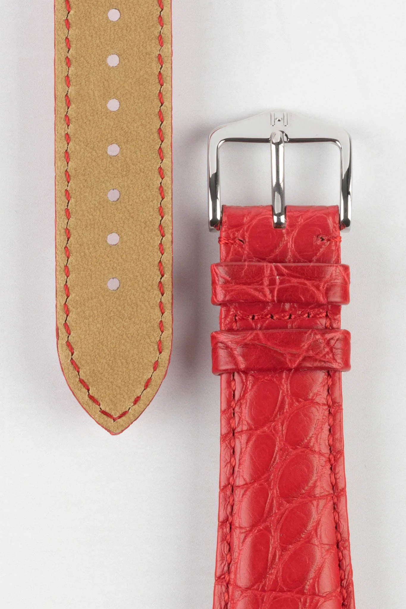 Hirsch REGENT Genuine Alligator Leather Watch Strap in RED