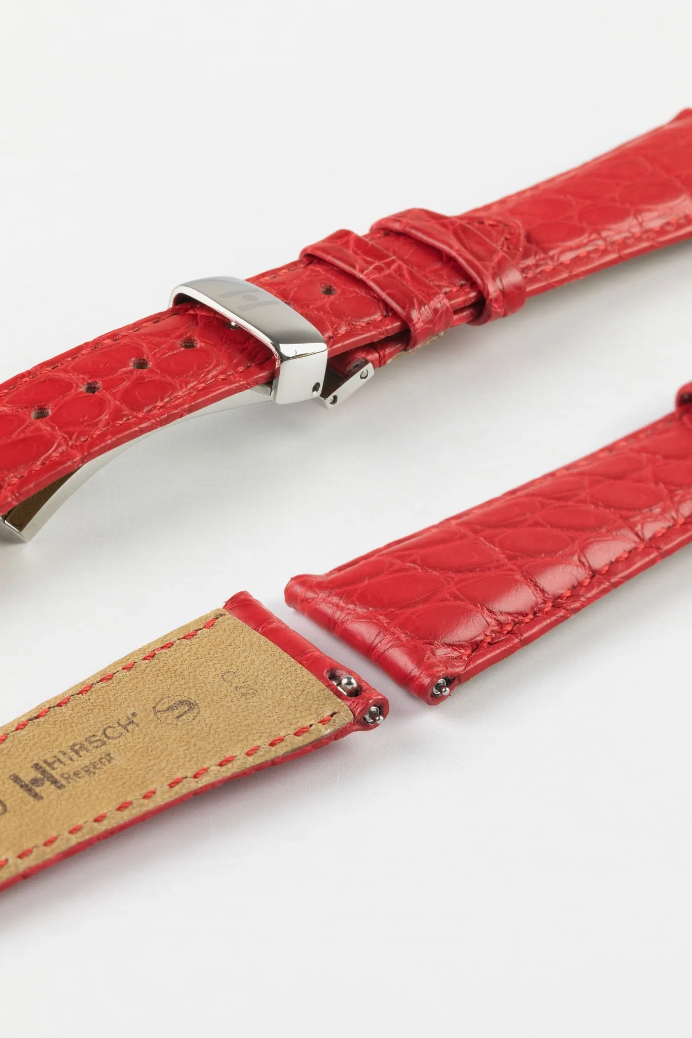 Hirsch REGENT Genuine Alligator Leather Watch Strap in RED