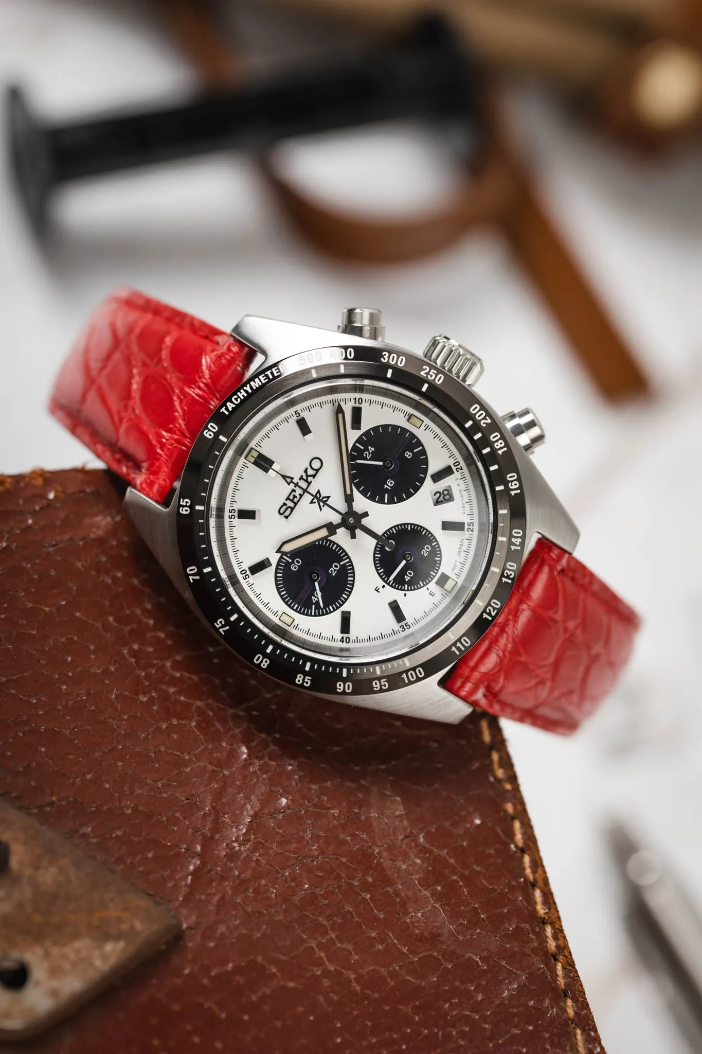 Hirsch REGENT Genuine Alligator Leather Watch Strap in RED