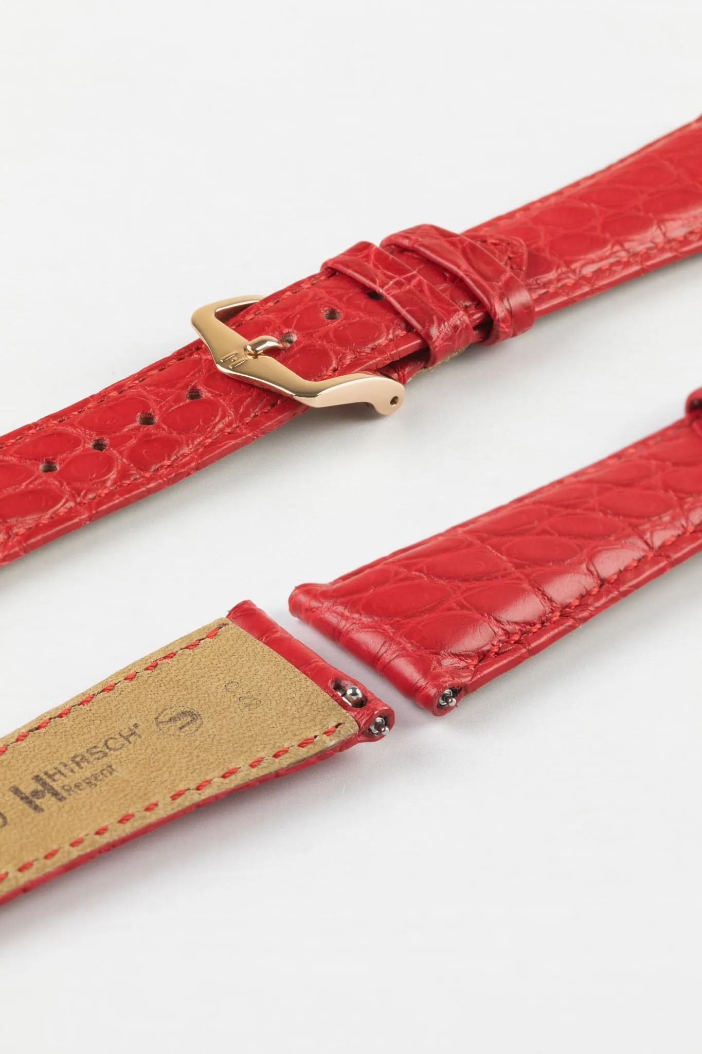 Hirsch REGENT Genuine Alligator Leather Watch Strap in RED