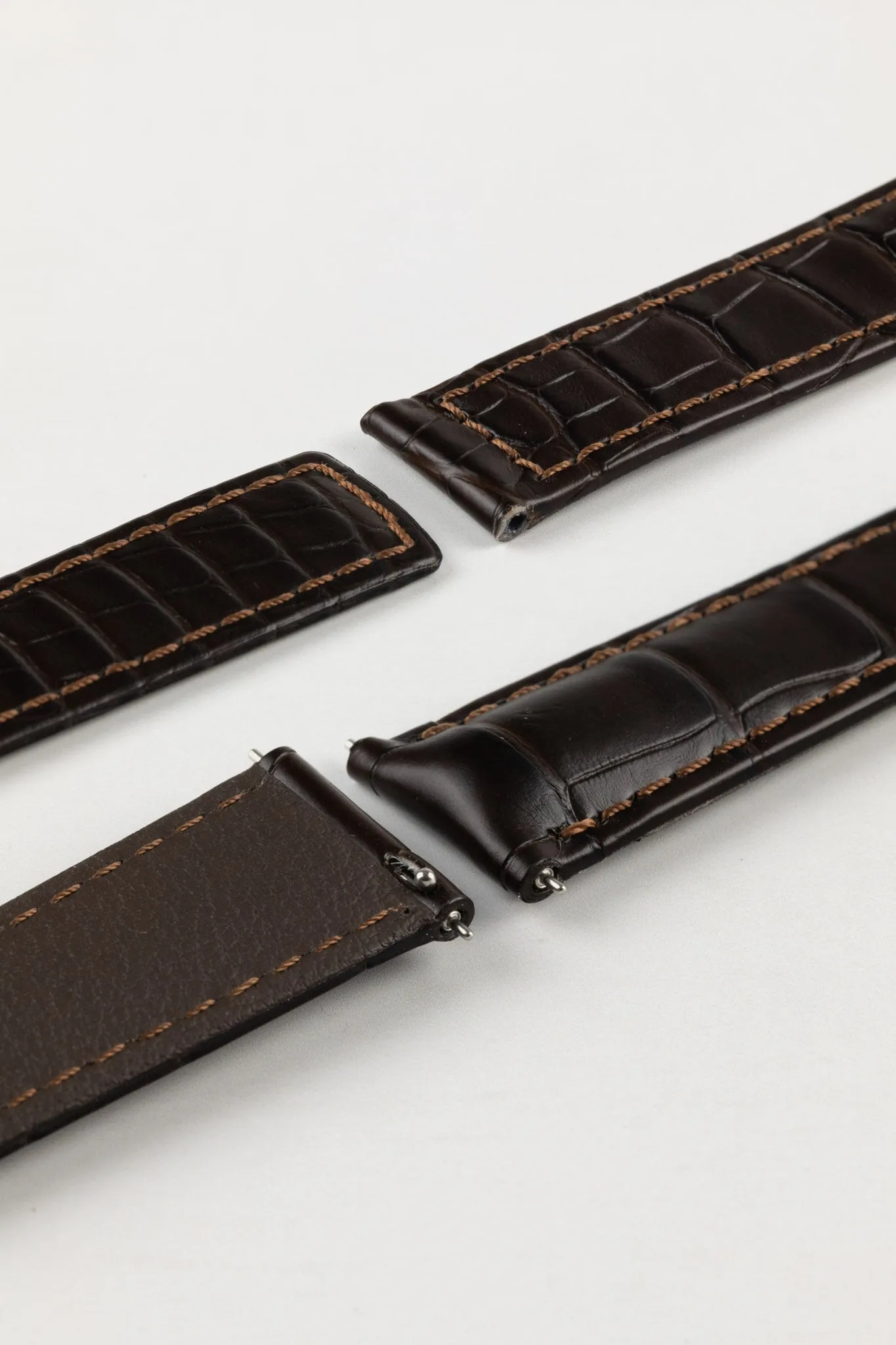 Hirsch SPEED Alligator Deployment Watch Strap in DARK BROWN