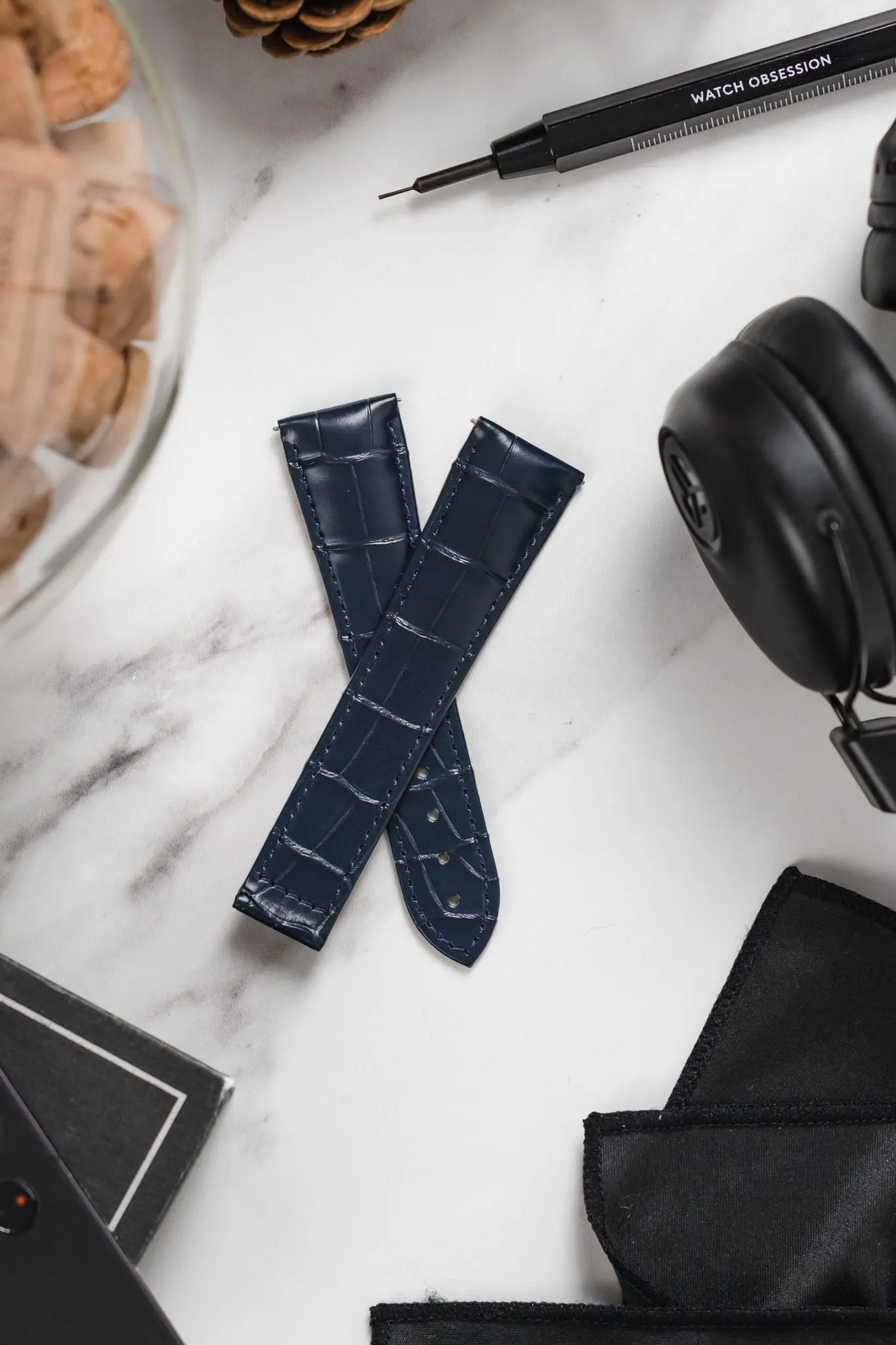 Hirsch VOYAGER Alligator Deployment Watch Strap in BLUE