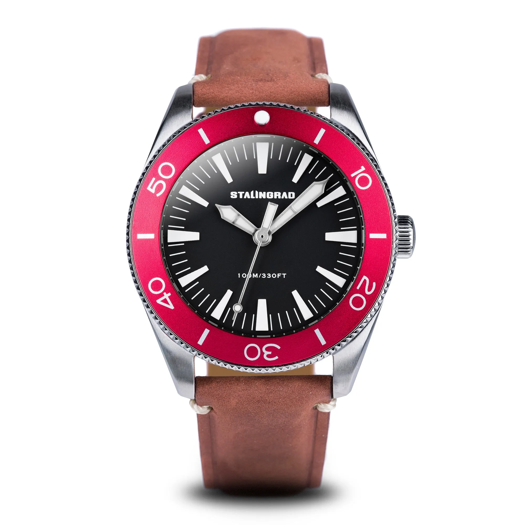 Iron Will. black Dial. Red bezel. Red Leather Strap. SG-0012-04