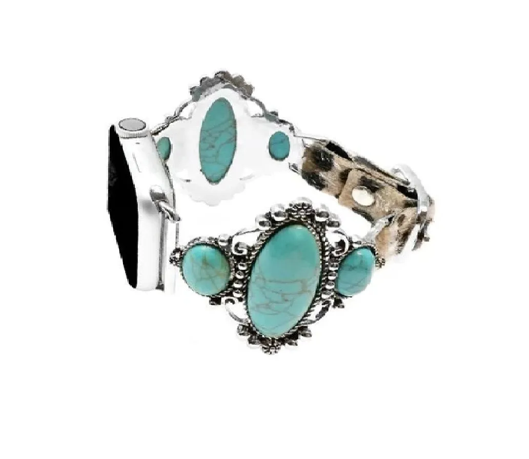Leopard & Wide Turquoise Stone Apple Watch Band