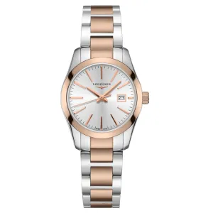 LONGINES CONQUEST CLASSIC 29.5mm Watch Silver Quartz Steel Pvd Rose Gold L2.286.3.72.7