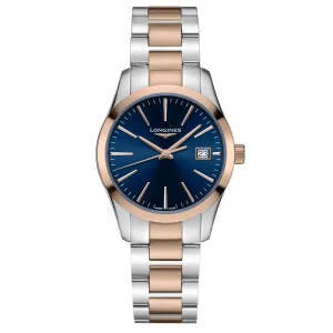LONGINES CONQUEST CLASSIC 34MM Watch Blue Quartz Steel Finish Pvd Gold Rose L2.386.3.92.7