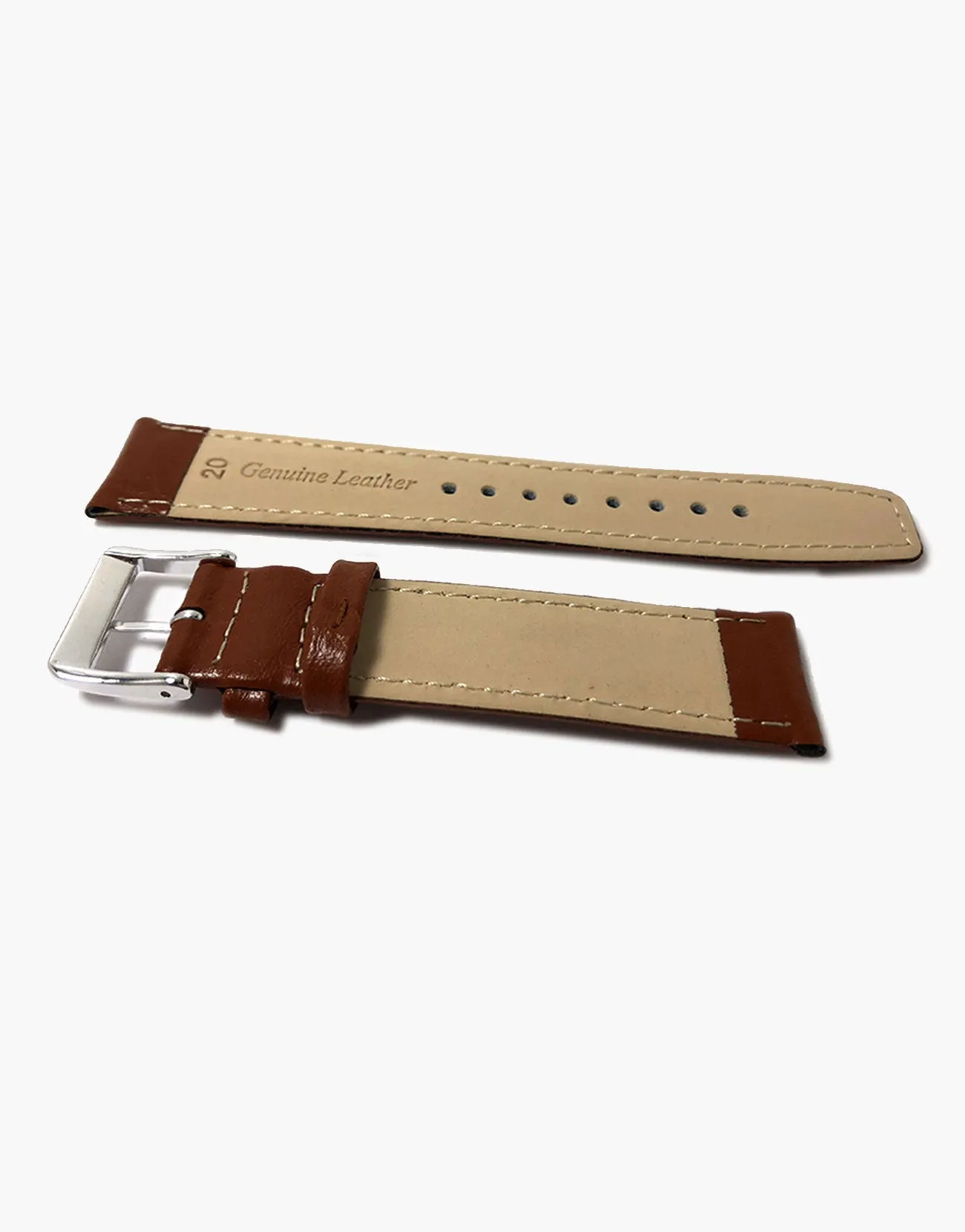 LUX Light Brown Buffalo Grain Padded Shiny Watch Band - White Stitching