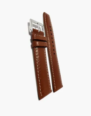 LUX Light Brown Buffalo Grain Padded Shiny Watch Band - White Stitching
