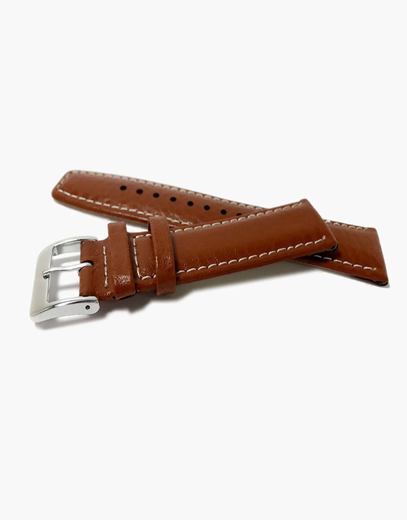LUX Light Brown Buffalo Grain Padded Shiny Watch Band - White Stitching