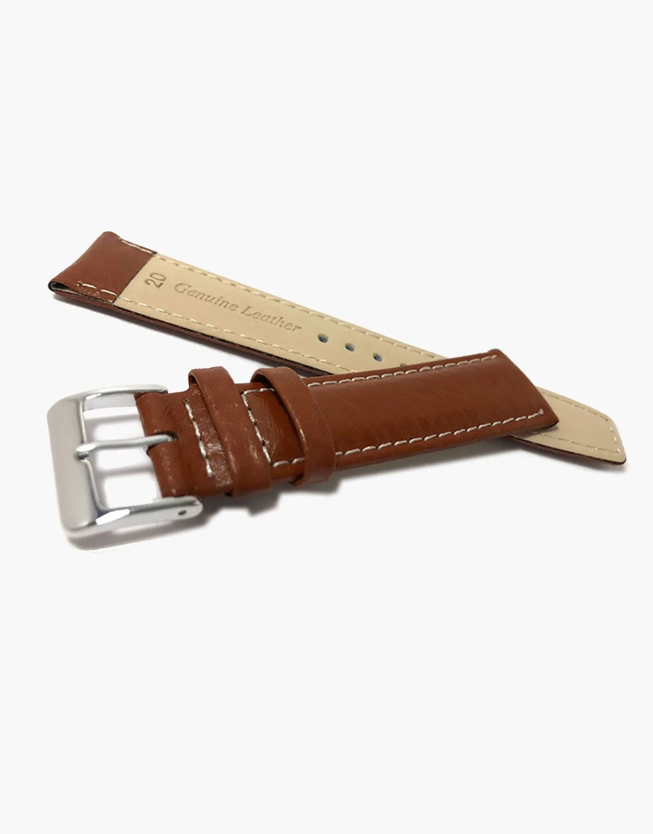 LUX Light Brown Buffalo Grain Padded Shiny Watch Band - White Stitching