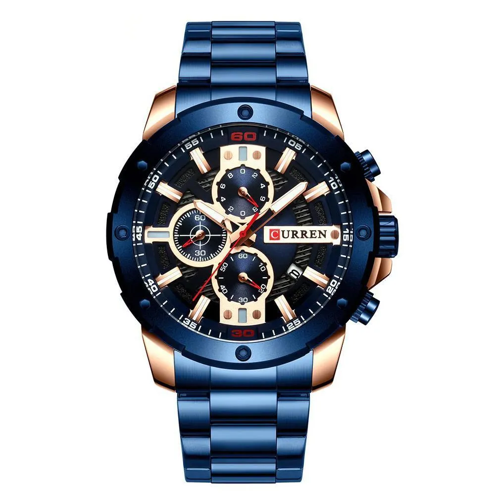 Men Quartz Watch Blue Classic Chronograph