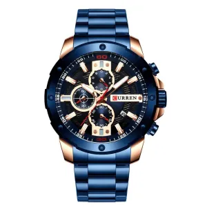 Men Quartz Watch Blue Classic Chronograph
