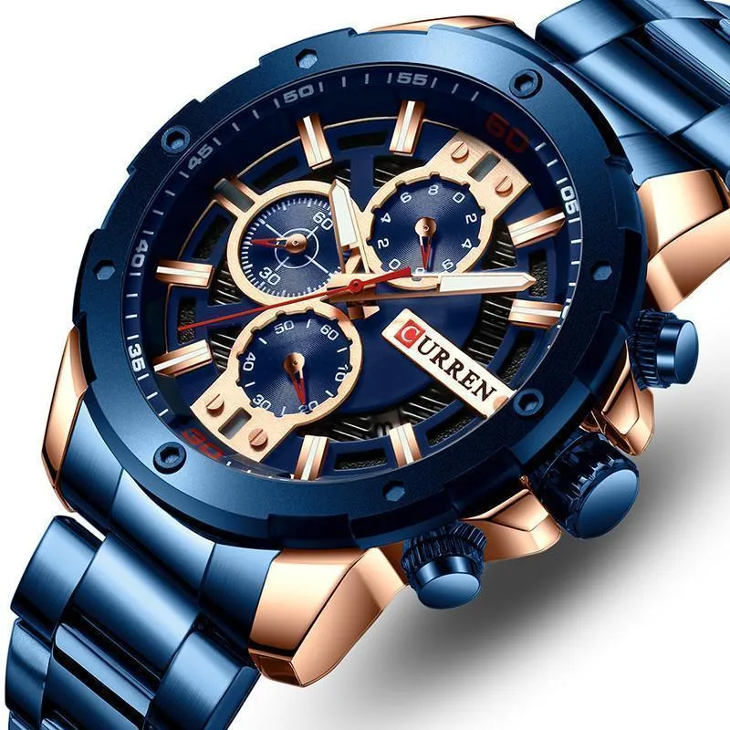 Men Quartz Watch Blue Classic Chronograph