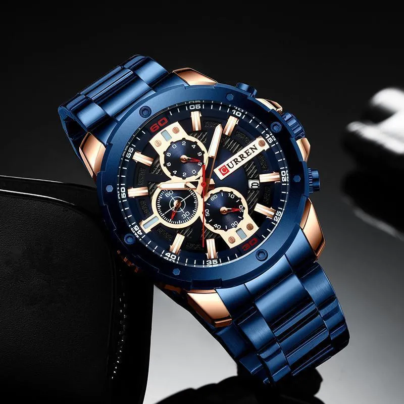 Men Quartz Watch Blue Classic Chronograph