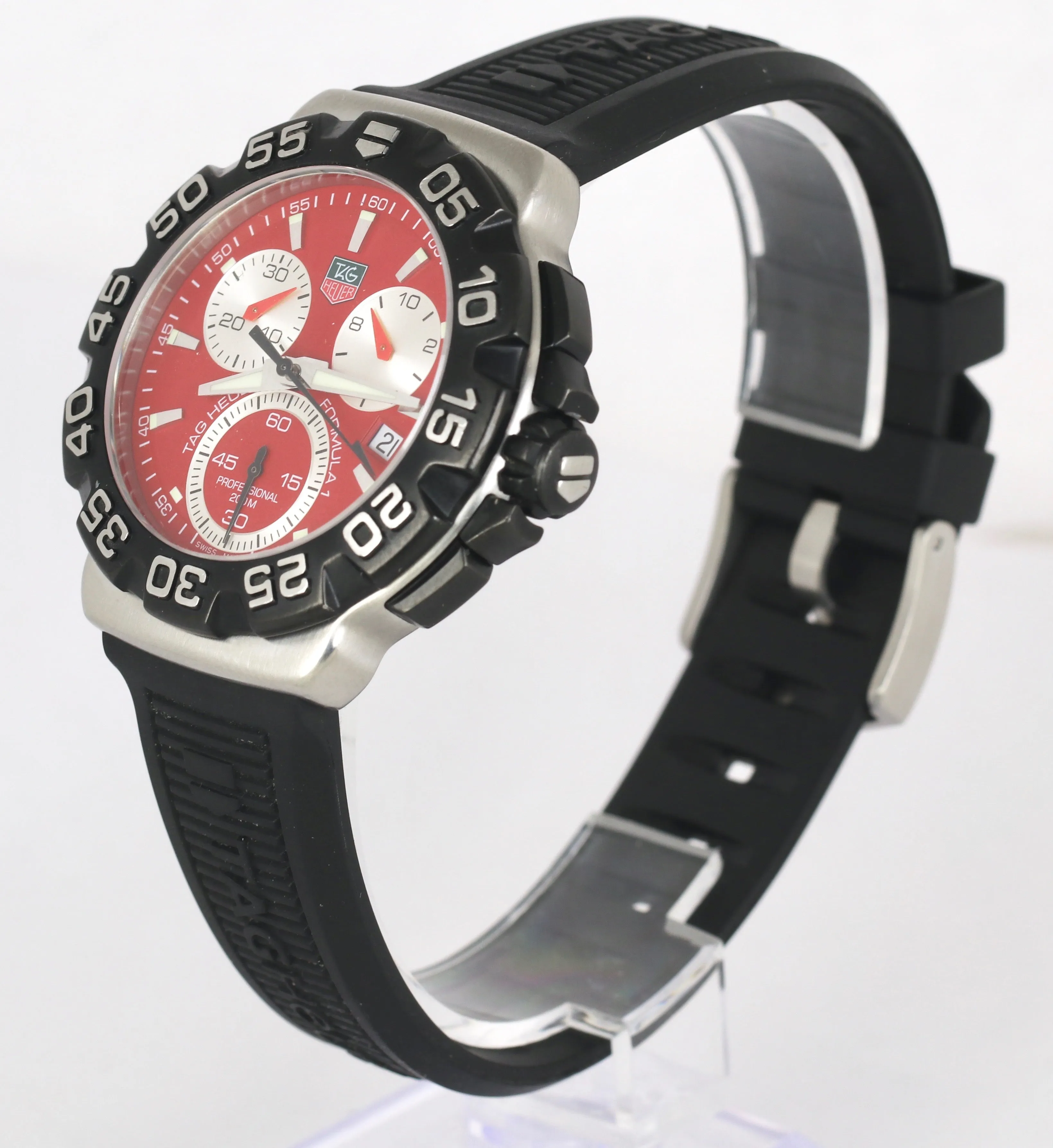 Mens Tag Heuer Formula 1 CAC1112 Black 41mm Chronograph Stainless Red Date Watch