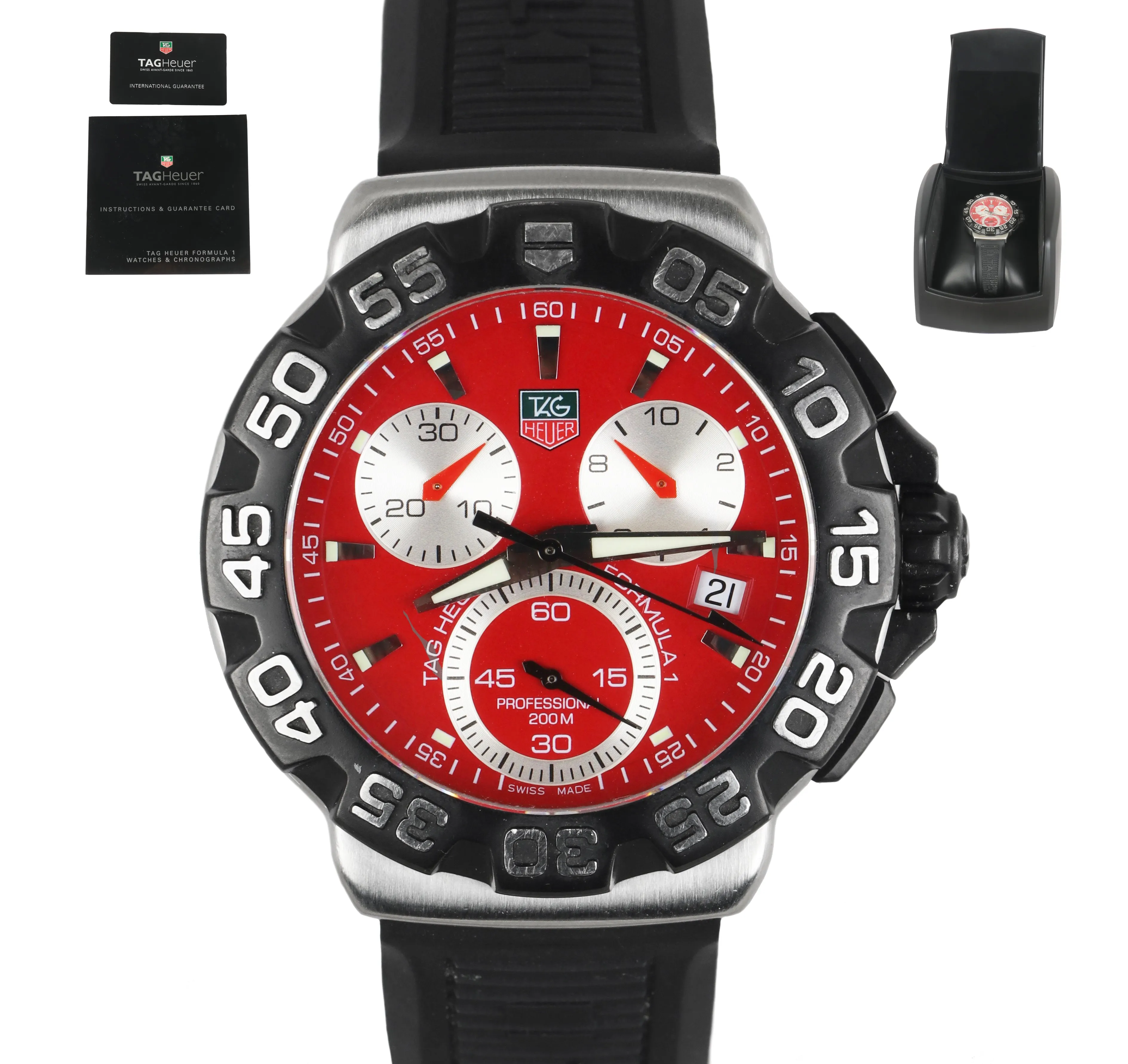 Mens Tag Heuer Formula 1 CAC1112 Black 41mm Chronograph Stainless Red Date Watch