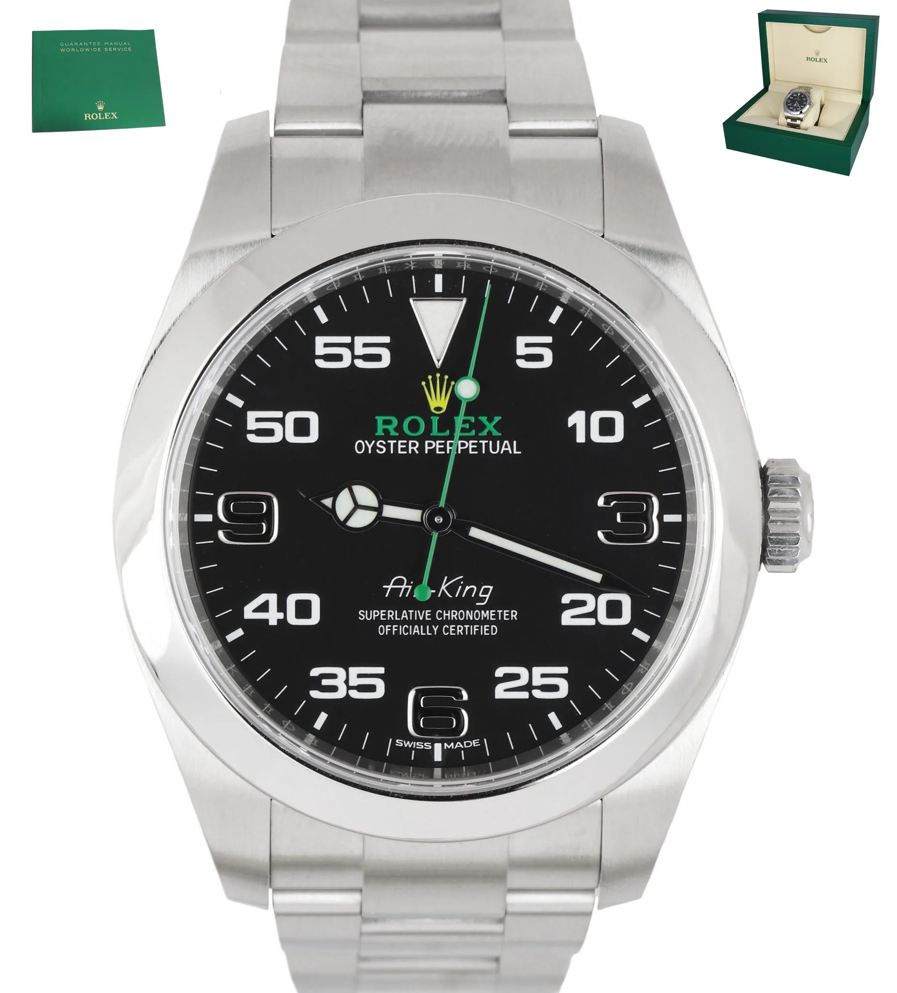 MINT 2020 Rolex Air-King 40mm Green Yellow Black Arabic Stainless Steel 116900