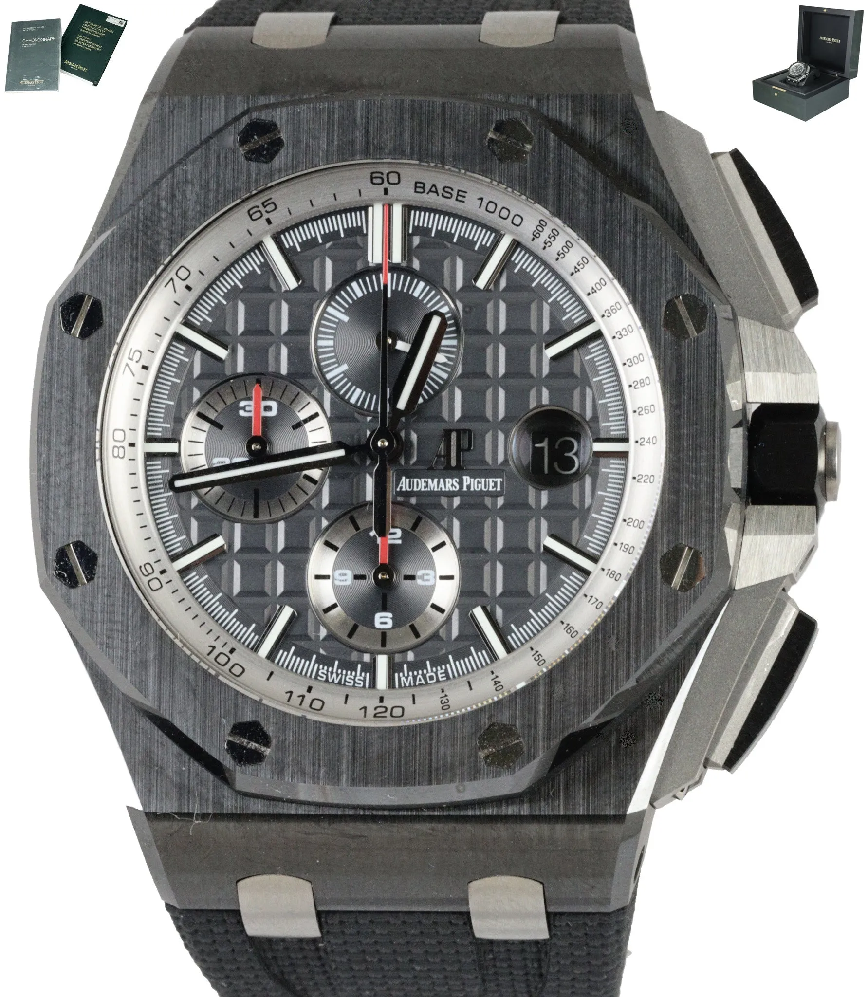 MINT Audemars Piguet AP Royal Oak Offshore Grey 44mm Black Ceramic Watch 26405
