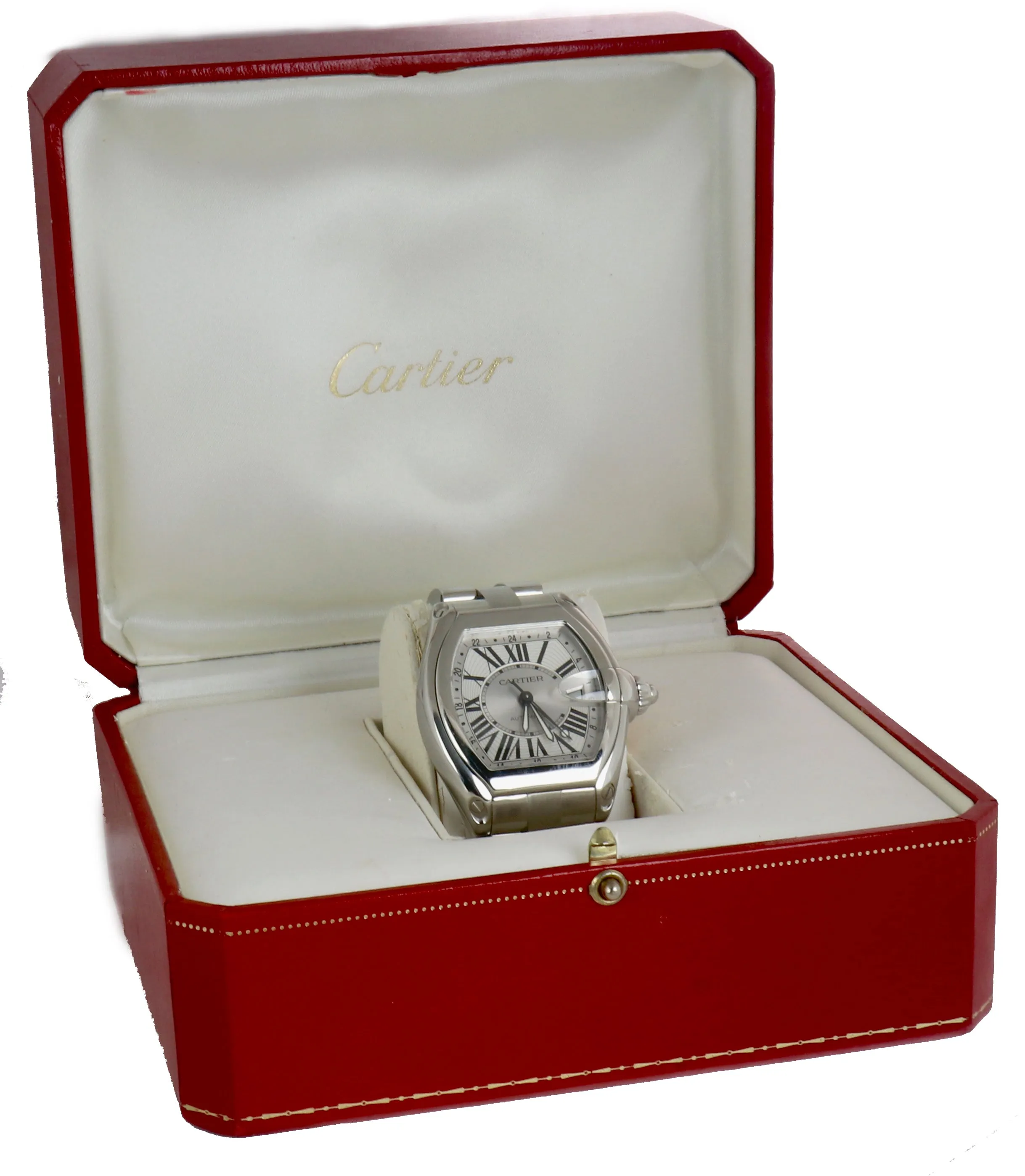 MINT Cartier Roadster XL GMT W62032X6 Silver Roman Automatic Steel Watch 2722