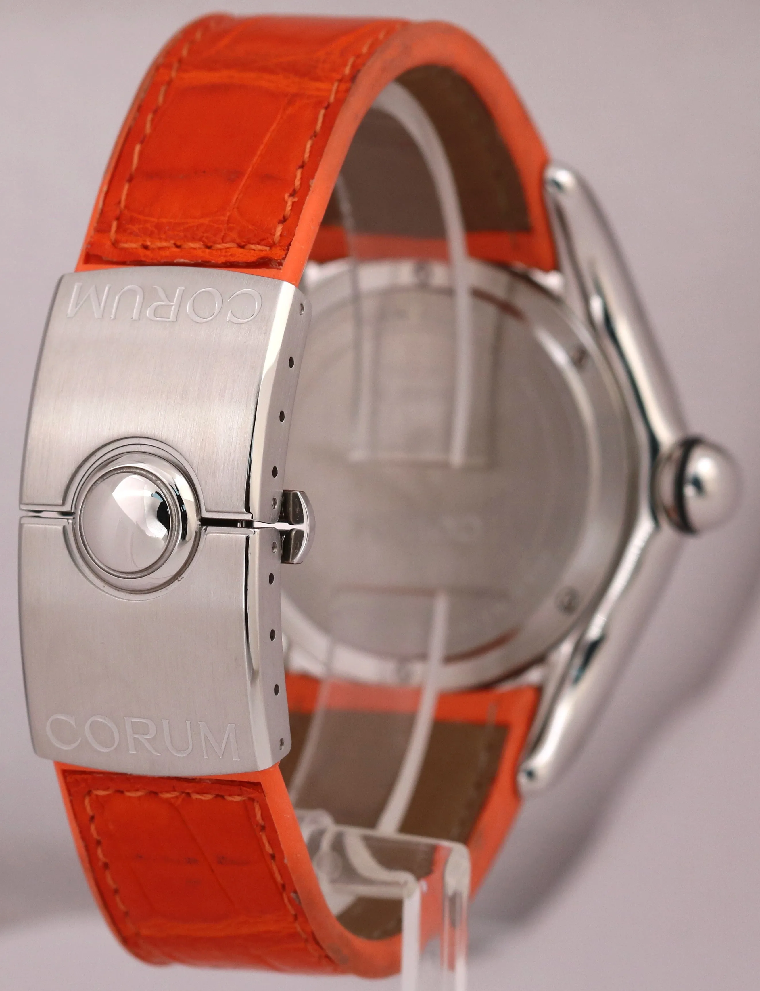 MINT Corum Bubble Orange Leather 45mm 163.150.20 Stainless Steel Quartz Watch