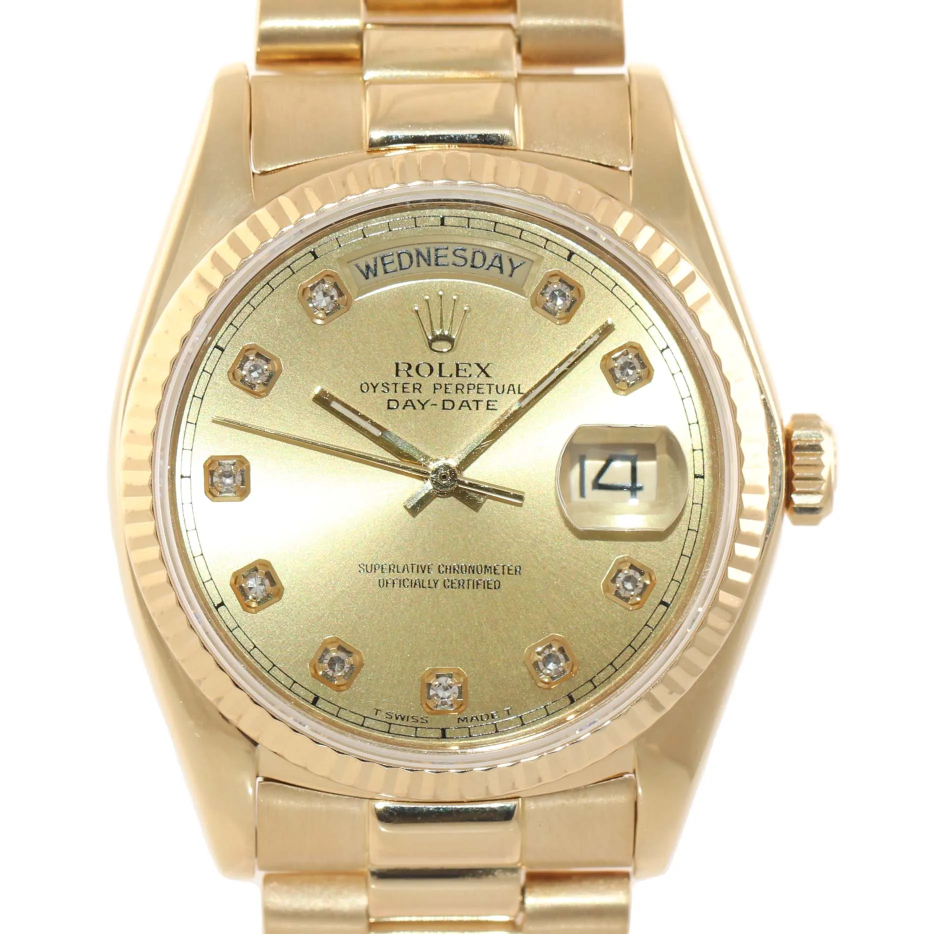 MINT DIAMOND Rolex Day-Date President 18038 18k Yellow Gold Dial Watch