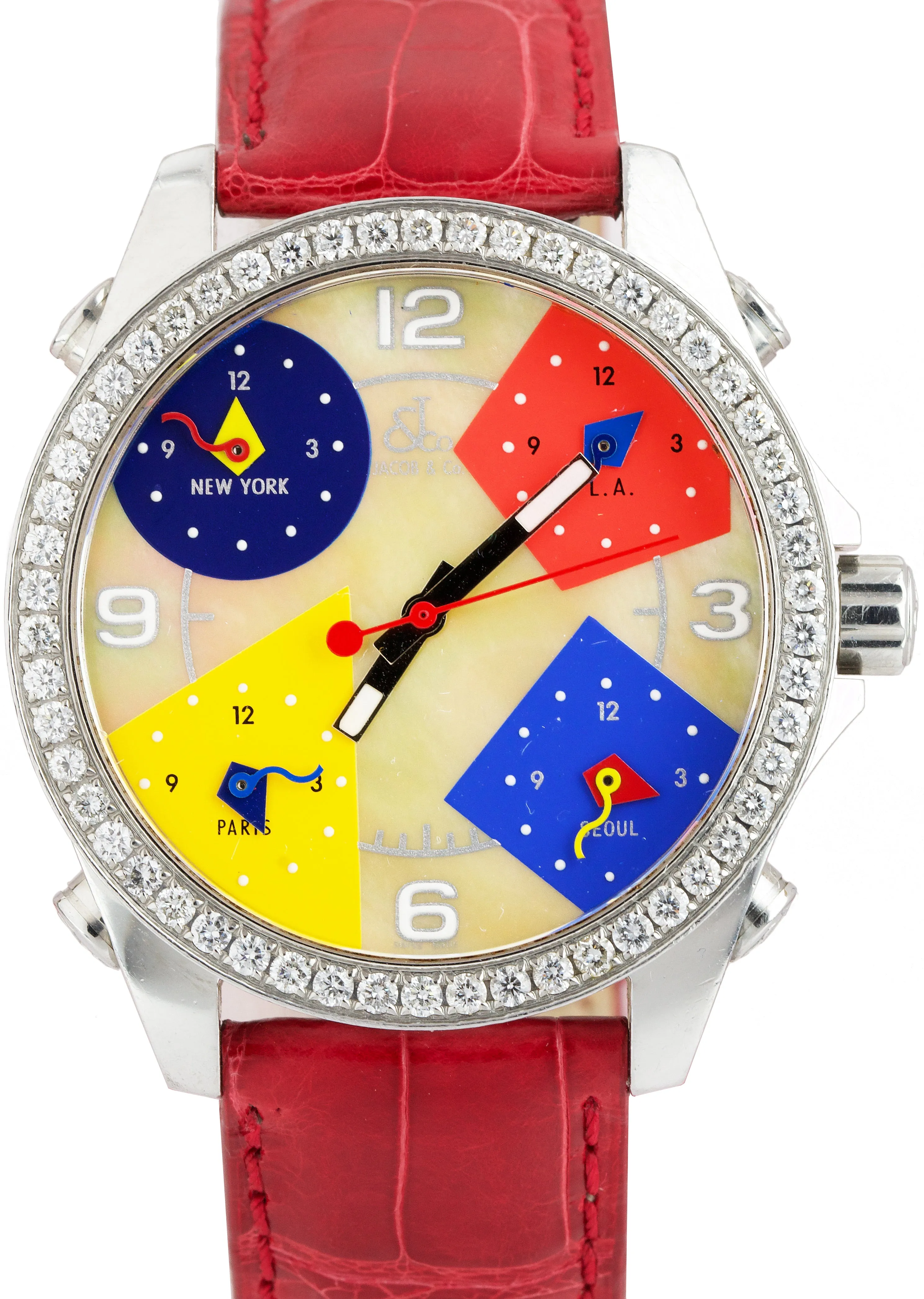 MINT Jacob & Co. Five Time Zones Diamond Mother of Pearl Stainless Steel Watch